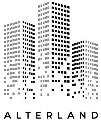 Abstract grayscale pixelated patterns in vertical columns against a dark background.