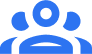 "Blue abstract icon depicting three connected figures, with one central figure having a drop-shaped emblem on its head, set against a black background.